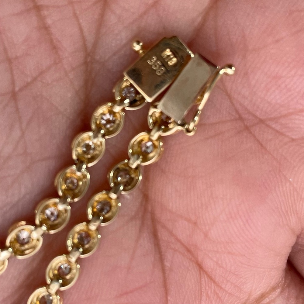 K18 18K RealGold Japan Natural Diamond Tennis Bracelet Dainty Petite - Picture 7 of 12